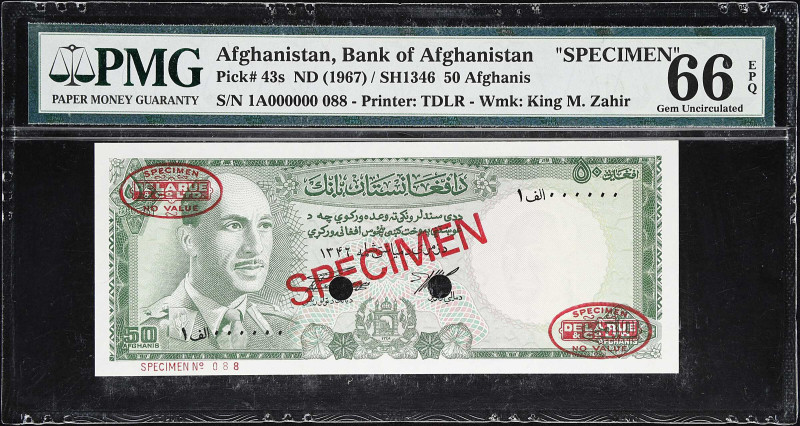 AFGHANISTAN. Bank of Afghanistan. 50 Afghanis, ND (1967). P-43s. Specimen. PMG G...