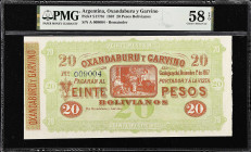 ARGENTINA. Oxandaburu y Garvino. 20 Pesos Bolivianos, 1867. P-S1778r. Remainder. PMG Choice About Uncirculated 58 EPQ.

Estimate: $100.00- $200.00