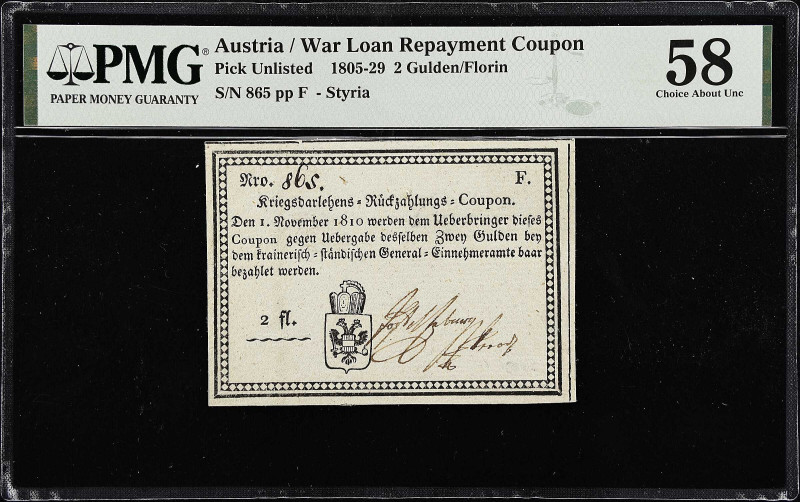AUSTRIA. War Loan Repayment Coupon. 2 Gulden, 1810. P-Unlisted. Richter W26. PMG...