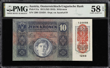 AUSTRIA. Lot of (3). Danube State & Oesterreichisch-Ungarische Bank. 20 Units, 10 & 20 Kronen, 1913-31. P-51a, 53a & S152b. PMG Choice About Uncircula...