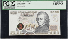 AUSTRIA. Oesterreichische Nationalbank. 5000 Schilling, 1988. P-153. PCGS Currency Very Choice New 64 PPQ.
PCGS Currency 64 PPQ.

Estimate: $850.00...