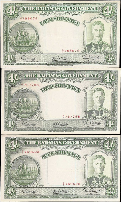 BAHAMAS. Lot of (3). Bahamas Government. 4 Shillings, 1936. P-9e. Very Fine.
SO...