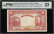 BAHAMAS. Bahamas Government. 10 Shillings, 1936. P-10d. PMG Very Fine 25.
PMG comments "Ink".

Estimate: $100.00- $200.00
