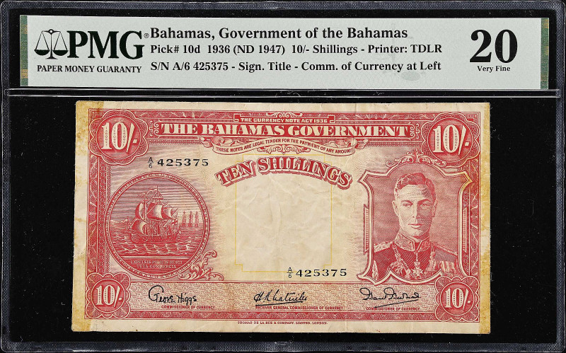 BAHAMAS. Bahamas Government. 10 Shillings, 1936. P-10d. PMG Very Fine 20.
PMG c...