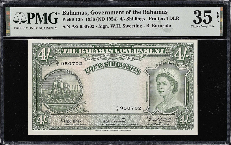 BAHAMAS. Bahamas Government. 4 Shillings, 1936 ND (1953). P-13b. PMG Choice Very...