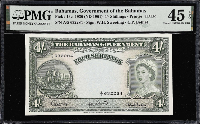 BAHAMAS. Government of the Bahamas. 4 Shillings, 1936 (ND 1961). P-13c. PMG Choi...