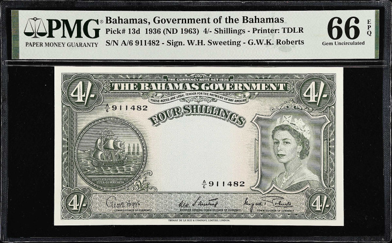 BAHAMAS. Bahamas Government. 4 Shillings, 1936 (ND 1963). P-13d. PMG Gem Uncircu...