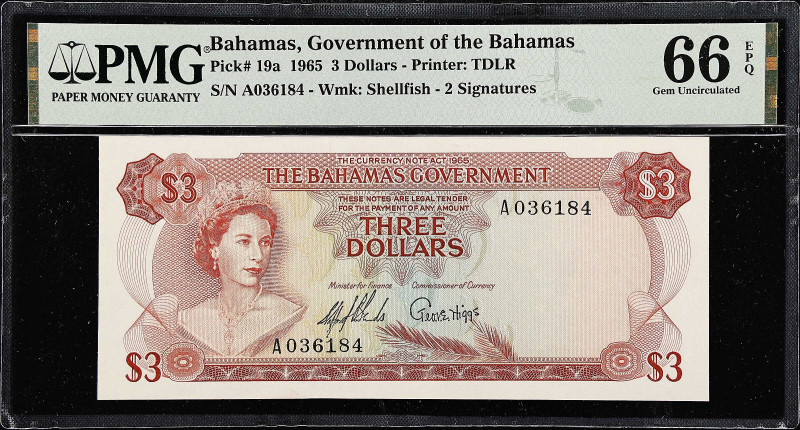 BAHAMAS. Lot of (3). Bahamas Government. 3 Dollars, 1965. P-19a. Consecutive. PM...