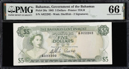 BAHAMAS. Government of the Bahamas. 5 Dollars, 1965. P-20a. PMG Gem Uncirculated 66 EPQ.

Estimate: $150.00- $300.00