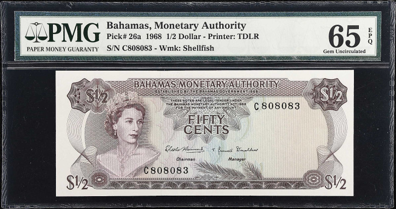 BAHAMAS. Bahamas Monetary Authority. 1/2 Dollar, 1968. P-26a. PMG Gem Uncirculat...
