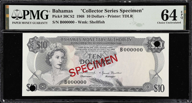 BAHAMAS. Lot of (2). Bahamas Monetary Authority. 5 & 10 Dollars, 1968. P-29CS2 &...