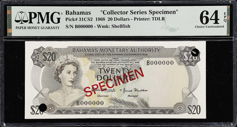 BAHAMAS. Bahamas Monetary Authority. 20 Dollars, 1968. P-31CS2. Collector Series...