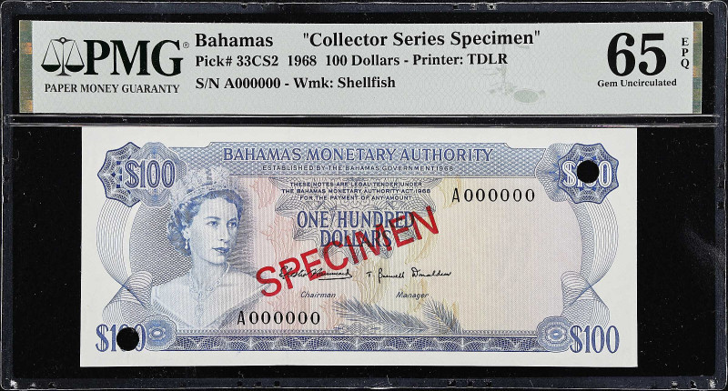 BAHAMAS. Lot of (2). Bahamas Monetary Authority. 50 & 100 Dollars, 1968. P-32CS2...