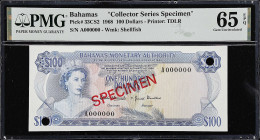 BAHAMAS. Lot of (2). Bahamas Monetary Authority. 50 & 100 Dollars, 1968. P-32CS2 & 33CS2. Collector Series Specimens. PMG Choice Uncirculated 64 EPQ &...