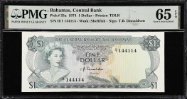 BAHAMAS. Central Bank of the Bahamas. 1 Dollar, 1974. P-35a. PMG Gem Uncirculated 65 EPQ.

Estimate: $30.00- $50.00