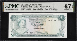 BAHAMAS. The Central Bank of the Bahamas. 1 Dollar, 1974. P-35b. PMG Superb Gem Uncirculated 67 EPQ.

Estimate: $50.00- $100.00