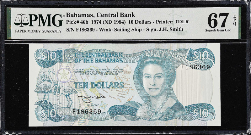 BAHAMAS. Central Bank of the Bahamas. 10 Dollars, 1974 (ND 1984). P-46b. PMG Sup...