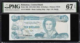 BAHAMAS. Central Bank of the Bahamas. 10 Dollars, 1974 (ND 1984). P-46b. PMG Superb Gem Uncirculated 67 EPQ.

Estimate: $350.00- $550.00