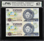 BAHAMAS. Uncut Pair. Central Bank of the Bahamas. 1 Dollar, 1974 (ND 1992). P-50a. Commemorative. PMG Superb Gem Uncirculated 67 EPQ.

Estimate: $60...