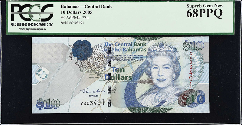 BAHAMAS. Central Bank of the Bahamas. 10 Dollars, 2005. P-73a. PCGS Currency Sup...