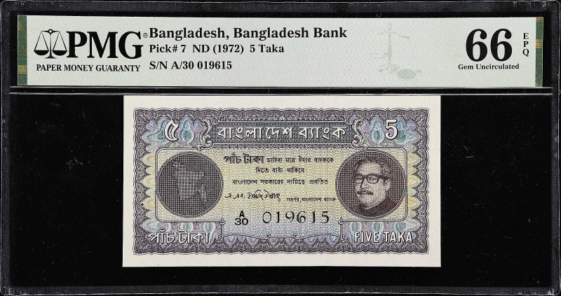 BANGLADESH. Bangladesh Bank. 5 Taka, ND (1972). P-7. PMG Gem Uncirculated 66 EPQ...