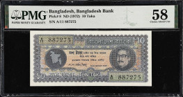 BANGLADESH. Bangladesh Bank. 10 Taka, ND (1972). P-8. PMG Choice About Uncirculated 58.
PMG comments "Staple Holes at Issue".

Estimate: $200.00- $...