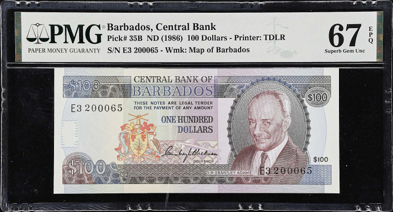 BARBADOS. Lot of (2). Central Bank of Barbados. 5 & 100 Dollars, ND (1973-86). P...