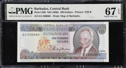 BARBADOS. Lot of (2). Central Bank of Barbados. 5 & 100 Dollars, ND (1973-86). P-31a & 35B. PMG Gem Uncirculated 66 EPQ & Superb Gem Uncirculated 67 E...