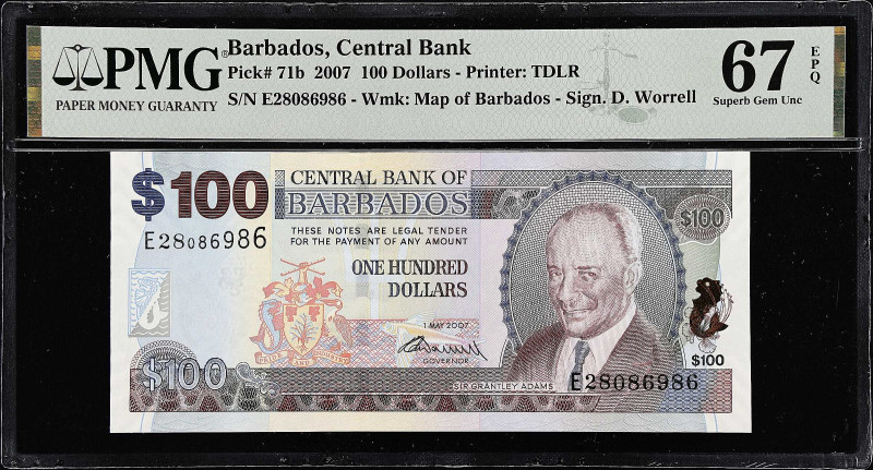 BARBADOS. Central Bank of Barbados. 100 Dollars, 2007. P-71b. PMG Superb Gem Unc...