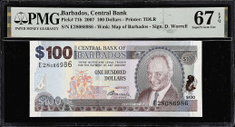 BARBADOS. Central Bank of Barbados. 100 Dollars, 2007. P-71b. PMG Superb Gem Uncirculated 67 EPQ.

Estimate: $200.00- $300.00