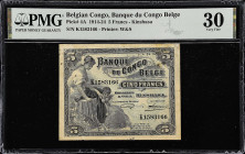 BELGIAN CONGO. Banque du Congo Belge. 5 Francs, 1924. P-4A. PMG Very Fine 30.
Printed by W&S. Dated April 3, 1924. Kinshasa. One of two examples we c...