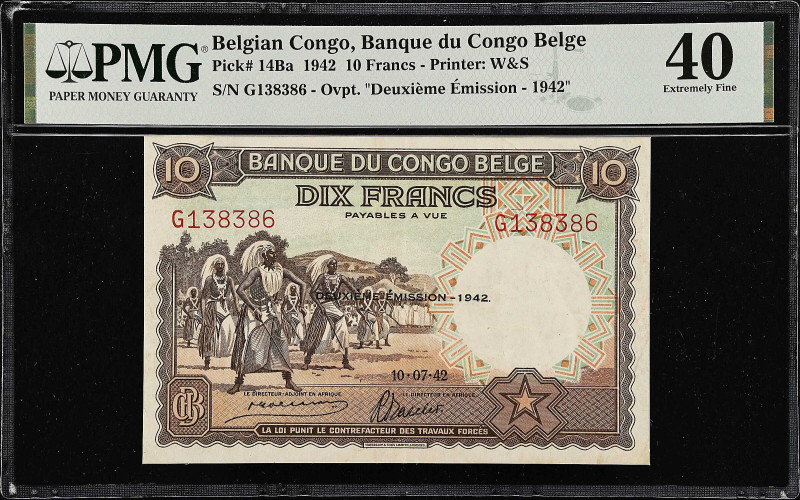 BELGIAN CONGO. Banque Du Congo Belge. 10 Francs, 1942. P-14Ba. PMG Extremely Fin...