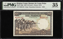 BELGIAN CONGO. Banque du Congo Belge. 10 Francs, 1942. P-14Ba. PMG Choice Very Fine 35.
From the Prosperity Collection.

Estimate: $100.00- $200.00
