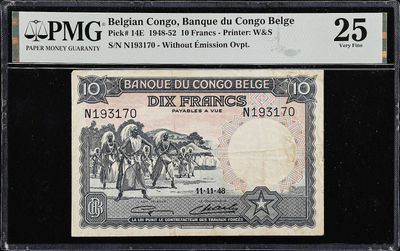 BELGIAN CONGO. Banque du Congo Belge. 10 Francs, 1948. P-14E. PMG Very Fine 25....