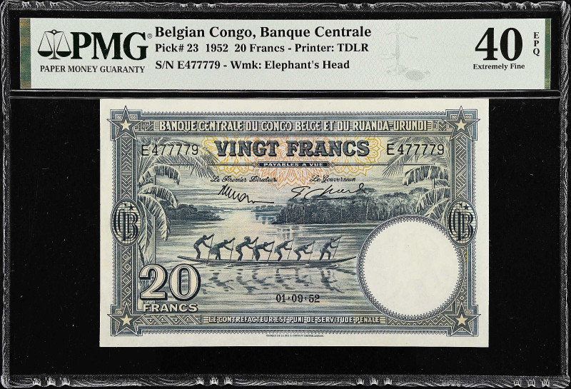 BELGIAN CONGO. Banque Centrale du Congo Belge et du Ruanda-Urundi. 20 Francs, 19...