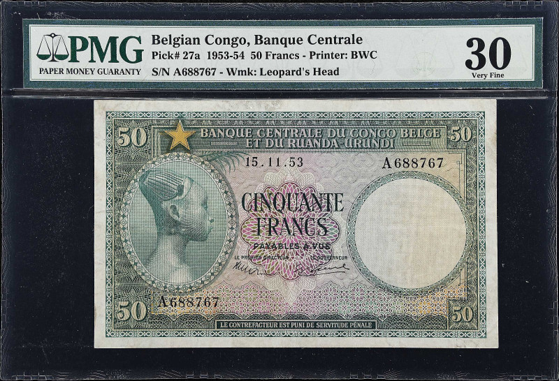 BELGIAN CONGO. Banque Centrale du Congo Belge et du Ruanda Urundi. 50 Francs, 19...