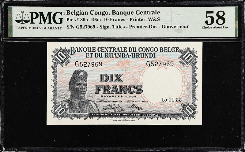 BELGIAN CONGO. Banque Centrale du Congo Belge et du Ruanda-Urundi. 10 Francs, 19...