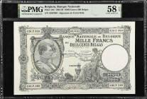 BELGIUM. Banque Nationale de Belgique. 1000 Francs-200 Belgas, 1934. P-104. PMG Choice About Uncirculated 58 EPQ.
From the Prosperity Collection.

...