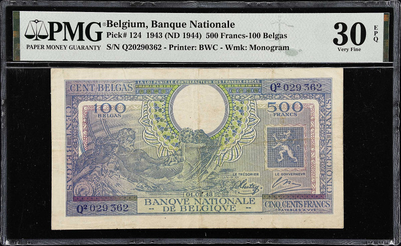 BELGIUM. Banque Nationale de Belgique. 500 Francs-100 Belgas, 1943 (ND 1944). P-...