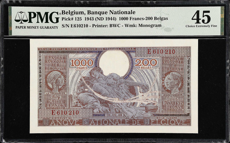 BELGIUM. Banque Nationale de Belgique. 1000 Francs-200 Belgas, 1943 (ND 1944). P...