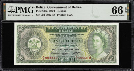 BELIZE. Government of Belize. 1 Dollar, 1974. P-33a. PMG Gem Uncirculated 66 EPQ.

Estimate: $100.00- $200.00