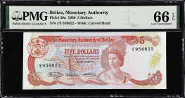 BELIZE. Monetary Authority of Belize. 5 Dollars, 1980. P-39a. PMG Gem Uncirculated 66 EPQ.
From the Dr. Edward and Joanne Dauer Collection.

Estima...
