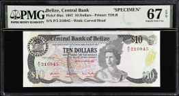 BELIZE. Central Bank of Belize. 10 Dollars, 1987. P-48as. Specimen. PMG Superb Gem Uncirculated 67 EPQ.

Estimate: $225.00- $375.00