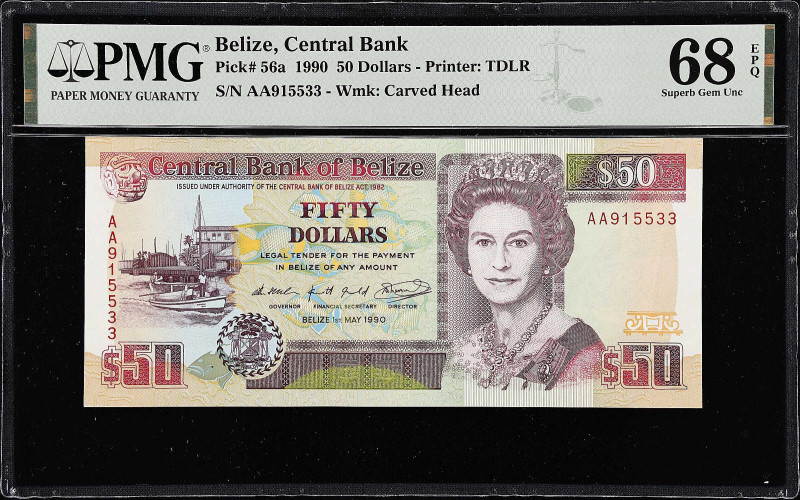 BELIZE. Lot of (2). Central Bank of Belize. 10 & 50 Dollars, 1990. P-54a & 56a. ...
