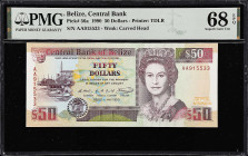 BELIZE. Lot of (2). Central Bank of Belize. 10 & 50 Dollars, 1990. P-54a & 56a. PMG Superb Gem Uncirculated 68 EPQ.

Estimate: $400.00- $600.00
