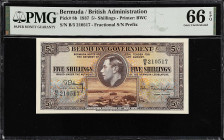 BERMUDA. Bermuda Government. 5/- Shillings, 1937. P-8b. PMG Gem Uncirculated 66 EPQ.
From the Prosperity Collection.

Estimate: $250.00- $450.00