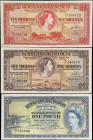 BERMUDA. Lot of (3). Bermuda Government. 1 Pound, 5 & 10 Shillings, 1952-57. P-18a, 19b, & 20a. Very Fine to Extremely Fine.
Minor soiling on the 5 S...