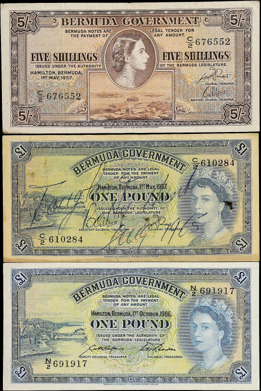 BERMUDA. Lot of (3). Bermuda Government. 1 Pound & 5 Shillings, 1957 & 1966. P-1...
