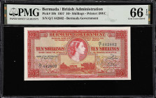 BERMUDA. Bermuda Government. 10 Shillings, 1957. P-19b. PMG Gem Uncirculated 66 EPQ.

Estimate: $200.00- $400.00