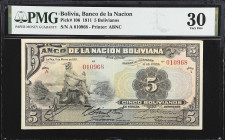 BOLIVIA. El Banco de la Nacion Boliviana. 5 Bolivianos, 1911. P-106. PMG Very Fine 30.

Estimate: $75.00- $150.00